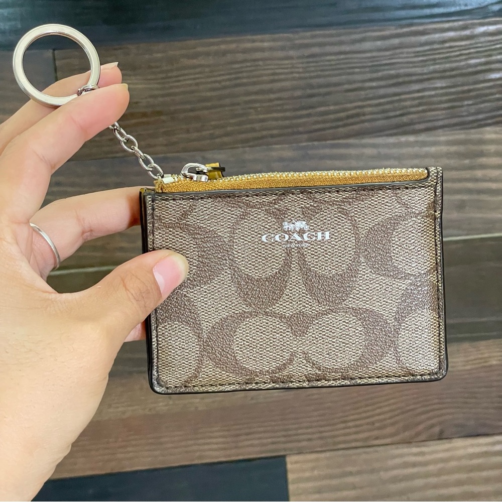 Coach Brown and Tan Signature Keychain Pouch